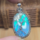 Plume Agate + Aurora Opal Spooky Tree of Life Pendant – Oxidized Sterling Silver