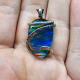 Large Rainbow Aurora Opal Pendant In Hammered Sterling Silver