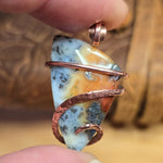 Flaming Common Opal with Marcasite Pendant – Copper Wrapped Necklace
