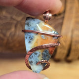 Flaming Common Opal with Marcasite Pendant – Copper Wrapped Necklace