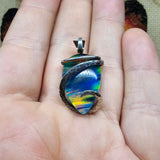 Large Rainbow Aurora Opal Pendant In Hammered Sterling Silver