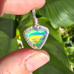 Double Sided Faceted Rainbow Aurora Opal Pendant In Sterling Silver