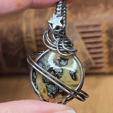 Marcasite Moon Pendant Celestial Wire Wrap - Sterling Silver with Hematite Star