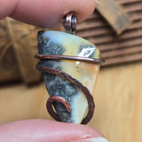 Common Opal with Marcasite Pendant Copper Wrapped - Orange Cream White