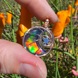 Moon and Stars Rainbow Aurora Opal Pendant In 14kt Rose Gold Fill and Sterling Silver