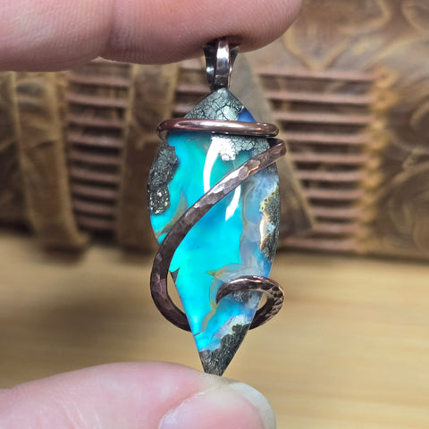 Marcasite Agate Aurora Opal Pendant – Recycled Copper