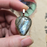 Labradorite Shield Pendant – Blue Fire & Rose Gold Flash