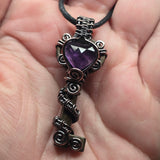 Amethyst Heart Key Pendant – Rose Cut Gem Wire Wrap Design