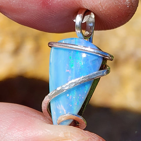 Boulder Opal Pendant - Sterling Silver Striped Ribbons of Color