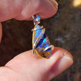 Boulder Opal Pendant - Sterling Silver Blue Green Flash