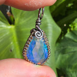 Double Sided Faceted Fiery Aurora Opal Pendant In Antiqued Sterling Silver - Rock Your World 