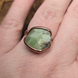 Natural Peridot Copper Ring – Size 10 – Raw Green Crystal in Forged Copper