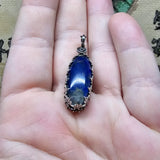 Rutilated Quartz on Lapis Lazuli in Antiqued Sterling Silver Pendant Necklace