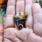 Raw Edge Metallic Oregon Bumblebee Marcasite Plume Agate Pendant in 14kt Yellow Gold Fill