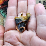 Raw Edge Metallic Oregon Bumblebee Marcasite Plume Agate Pendant in 14kt Yellow Gold Fill