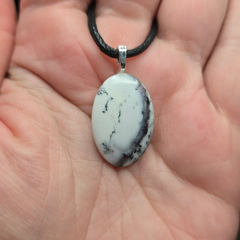 Dendritic Opal Pendant – Monochrome Stone with Branching Patterns