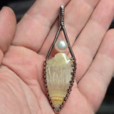 Crazy Lace Agate Pendant Real Pearl - Copper Wire Wrap
