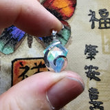 Rose Cut Rainbow Aurora Opal Pendant In Hammered Sterling Silver with 20 Inch Chain