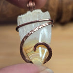 Crazy Lace Agate Pendant with Crystal Crown – Copper Setting