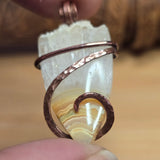 Crazy Lace Agate Pendant with Crystal Crown – Copper Setting