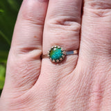 Natural Turquoise Ring sz 11.5 – Swirled Green-Blue Cab Hammered Sterling Silver