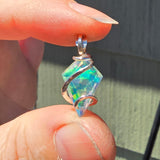 Rose Cut Rainbow Aurora Opal Pendant In Hammered Sterling Silver with 20 Inch Chain