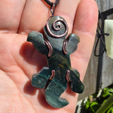 Lizard Green Moss Agate Carving Pendant in Copper