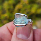Aquamarine Crystal Ring – sz 7.5 – Clear Blue Natural Beryl