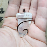 White Lacey Agate Triangle Pendant in Hammered Copper