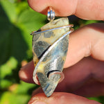 Marcasite Plume Agate Pendant in Sterling – Forged Embrace Setting