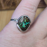 Green Lightning Koroit Boulder Opal Ring Size 8.5 – Sterling Silver
