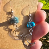 Kingman Turquoise Nugget Moon Earrings in Sterling Silver