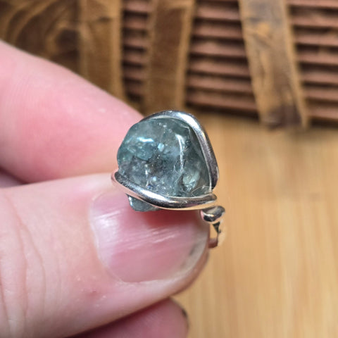 Raw Blue Zircon Ring sz 5.5 Sterling Silver – Natural Crystal Brilliance