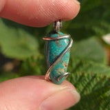 Bright Blue-Green Turquoise Pendant – Sterling Silver Forged Embrace