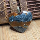 Marcasite-Banded Carnelian Heart Pendant – Natural Iron Inclusions