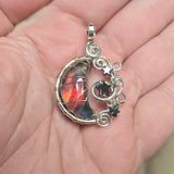 Aurora Opal Crescent Moon and Stars Pendant with Hematite Stars – Sterling Silver