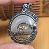Gemshell Spiral Fossil Pendant - Agate + Quartz in Sterling