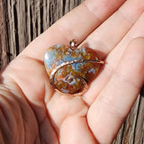 Red Marcasite Plume Agate Geode and Jasper Heart Pendant in 14kt Rose Gold Fill