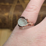 Aquamarine Crystal Ring sz 9 – Raw Termination in Forged Copper