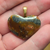 Carnelian Marcasite Heart Pendant - Gold Tone Bail