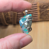 Teal Blue Marcasite Agate with Aurora Opal – Sterling Silver Pendant