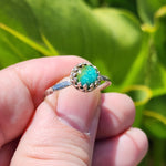 Natural Turquoise Ring sz 11.5 – Swirled Green-Blue Cab Hammered Sterling Silver
