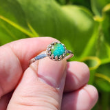 Natural Turquoise Ring sz 11.5 – Swirled Green-Blue Cab Hammered Sterling Silver