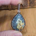 Marcasite Agate Geode Pendant - Patterned Copper Wire Wrap