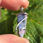 Boulder Opal Pendant Rainbow Fire - Hammered Sterling Silver