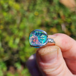 Aurora Opal Ring Size 9 – Sterling Silver Carved Doublet