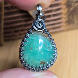 Marlborough Chrysoprase Pendant - Oxidized Sterling Silver Gallery Wrap