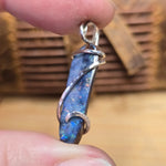 Boulder Opal Pendant Rainbow Fire - Hammered Sterling Silver