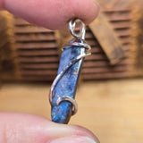 Boulder Opal Pendant Rainbow Fire - Hammered Sterling Silver