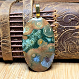 Rainforest Jasper Pendant - Thunderegg Inclusions Gold Tone Bail